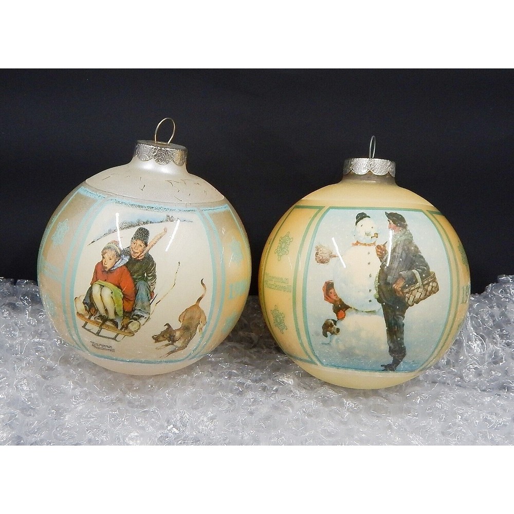 Norman Rockwell Art Glass Bulb Ball Ornaments 1979 1980 Schmid USA